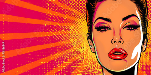 Retro pop art illustration of a woman with vibrant colors and copyspace for text © JuanM