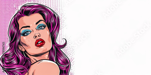 Retro pop art illustration of a woman with vibrant colors and copyspace for text