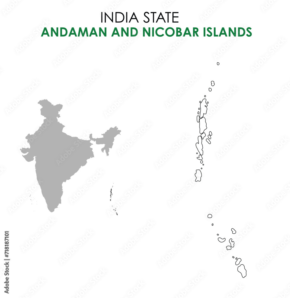 Andaman and Nicobar Islands map of Indian state. Andaman and Nicobar Islands map vector illustration. Andaman and Nicobar Islands vector map on white background.