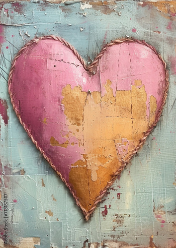 stitched shabby chic, light pastel colored heart
