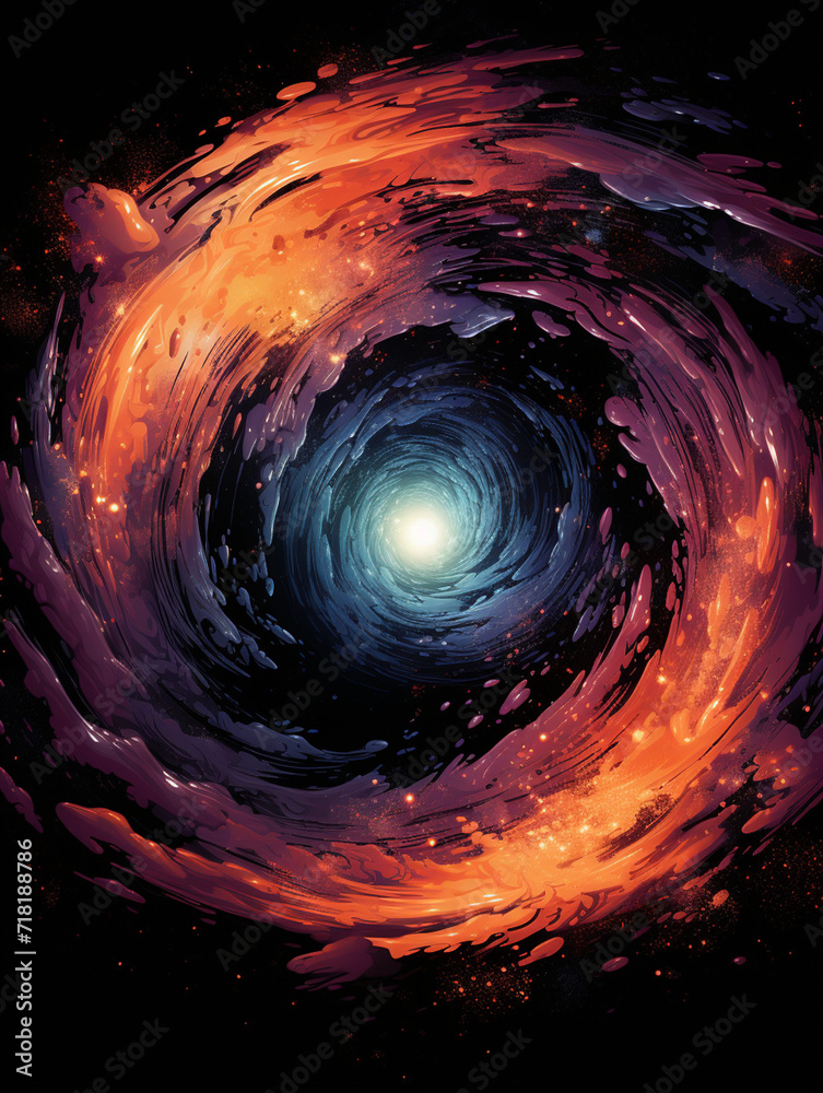 Φωτογραφία T-shirt design, A nebula in space with orange color in the center, in the style