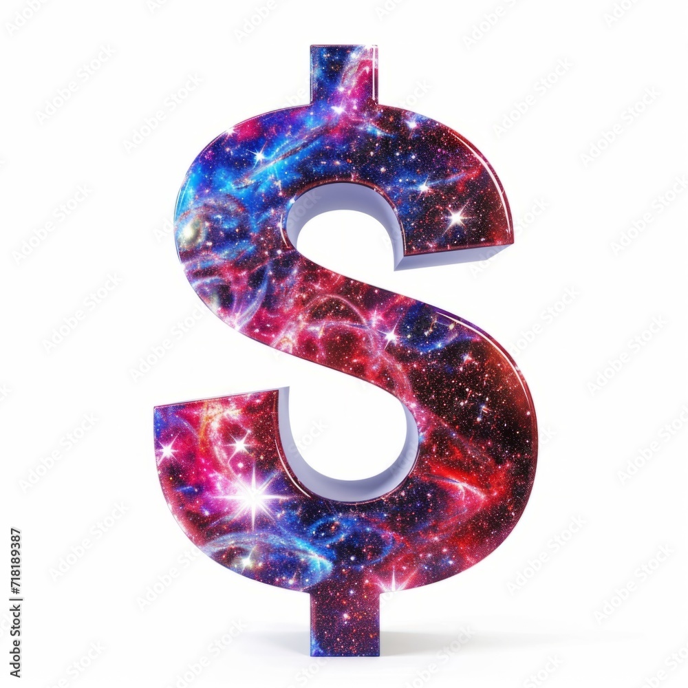 Galaxy Dollar Sign on White Background. Photorealistic Buck Sign on white backdrop. Square Illustration. Ai Generated Finance and Currency 3D Symbol.