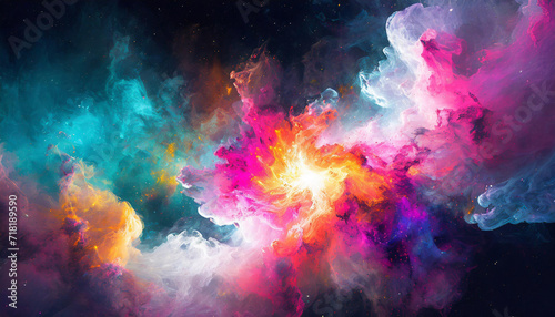 Abstract illustration, Colorful space galaxy cloud nebula. Stary night cosmos. Universe science astronomy. Supernova background wallpaper. Contrasting heaven and hell concept art © netsay