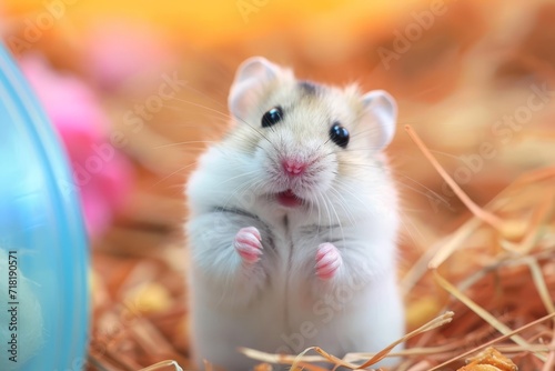 A curious grasshopper mouse stands tall, surveying its outdoor kingdom among fellow muridae, ready to conquer with its tiny but mighty mammal prowess photo