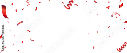 Red Gold confetti and ribbon background. Celebration background party decoration frame template.