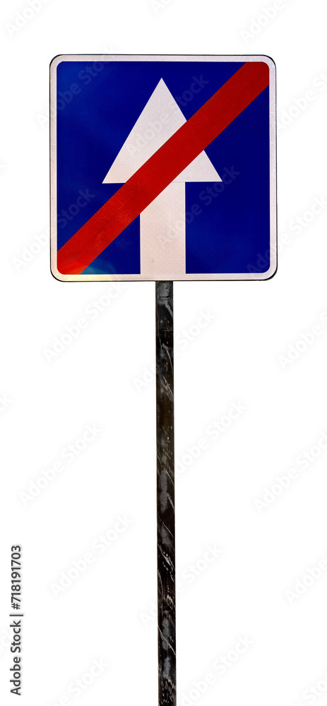 Road sign with an arrow. Road. Sign prohibiting movement Road sign with an arrow. Road. Sign prohibiting movement