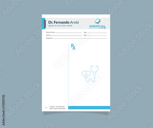 Doctor prescription pad template design, blank rx medical form a4 vector