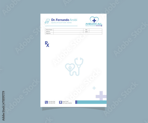 Doctor prescription pad template design, blank rx medical form a4 vector photo