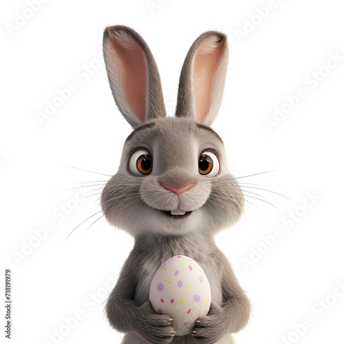 Join the Cute Cartoon Easter Bunny and 3D Rabbit with Easter Egg for a Happy Easter, Isolated on Transparent Background, PNG