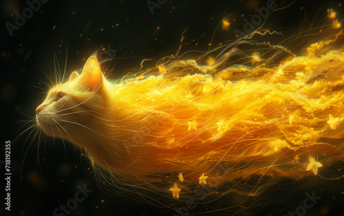 Cat in underwater daffodil world, jellyfish inspired 