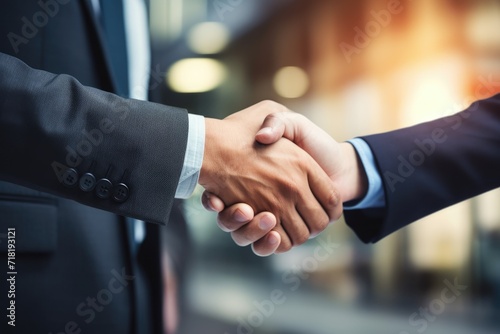 Close up of handshake in the office, Business people shake hands, Close up of business people shaking hands, Ai generated