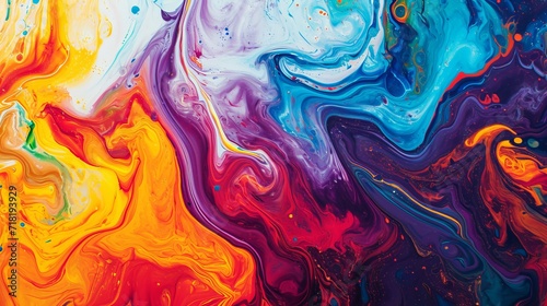 Vibrant Close-Up of Colorful Liquid Painting