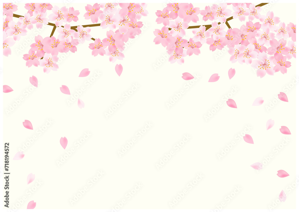 桜の花舞う春の放射状フレーム背景17黄色