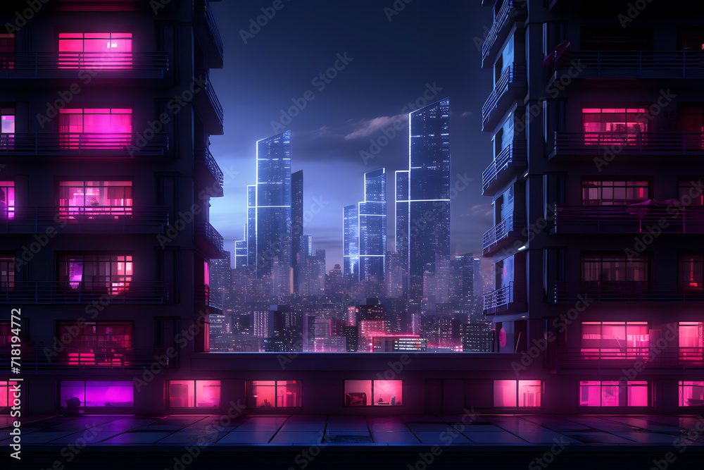 Cyberpunk Futuristic Condos with Neon Lighting background
