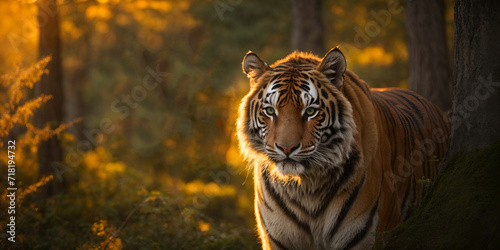 Emerald fire in the Siberian dusk  A tiger s piercing gaze ignites awe in this capture. Golden sunlight paints its regal form  commanding respect and admiration.