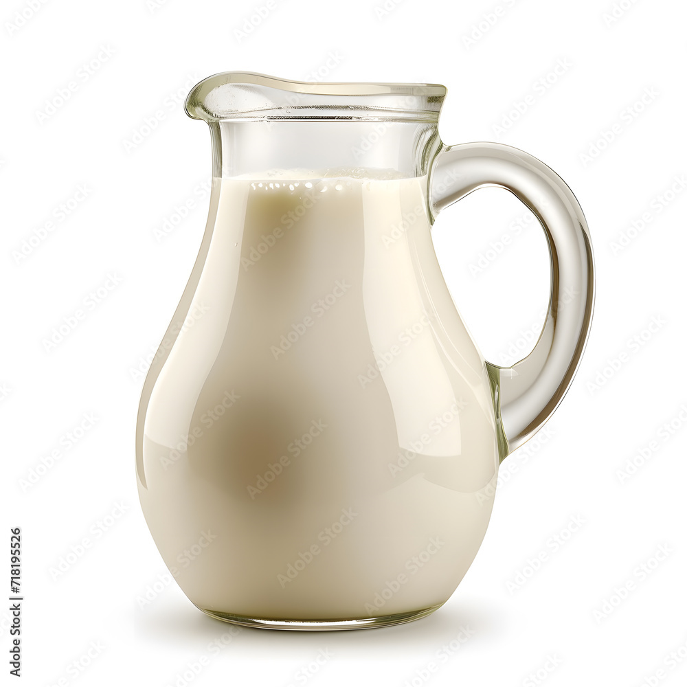 Glass jug of milk isolated on white background