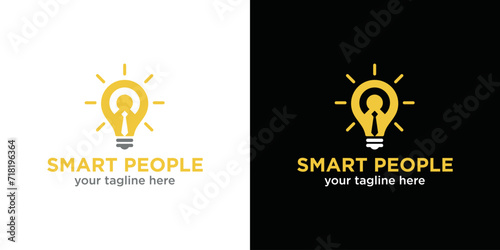 Smart People logo design template. Combination of light bulb With person icon.