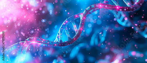 Futuristic DNA strand with digital enhancement, biotech.
 photo