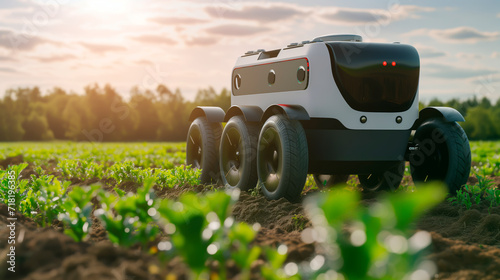 Agricultural robot in field, smart farming concept. photo