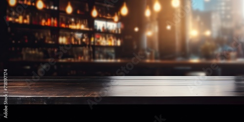 Blurred bar background and black desk area.