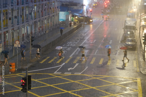 pedestrian crossing, raining, night