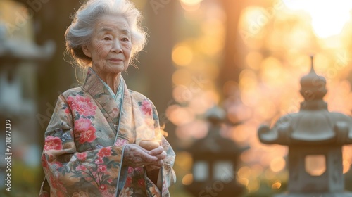 Wallpaper Mural Elegance of Early Hours: Elder Asian woman enjoying a hot drink Torontodigital.ca