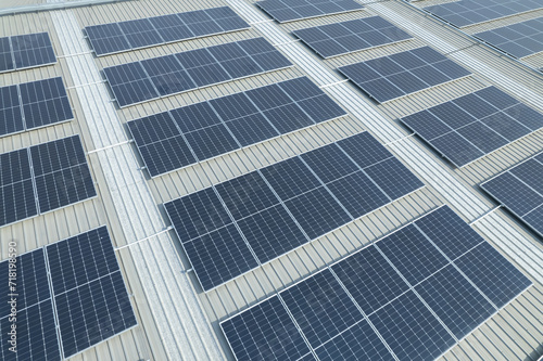 Solar panels of factory rooftop
