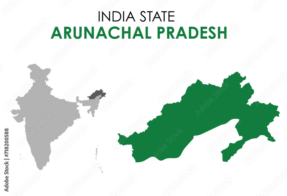 Arunachal Pradesh map of Indian state. Arunachal Pradesh map illustration.