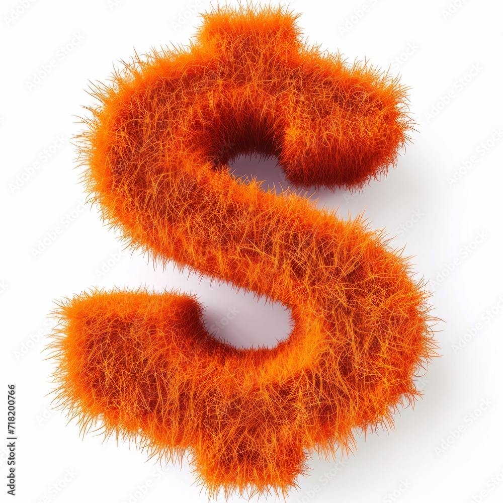 Orange Fur Dollar Sign on White Background. Photorealistic Buck Sign on white backdrop. Square Illustration. Ai Generated Finance and Currency 3D Symbol.