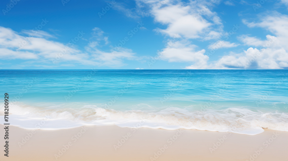 Exotic white sand sea beach skyline with clouds summer vacation concept