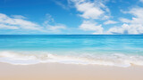 Exotic white sand sea beach skyline with clouds summer vacation concept