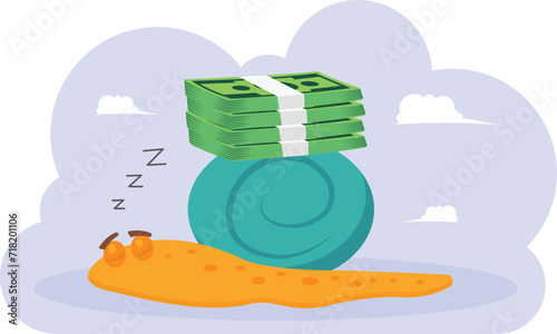 Slow money transfer turtle transporting, illustration vector cartoon

