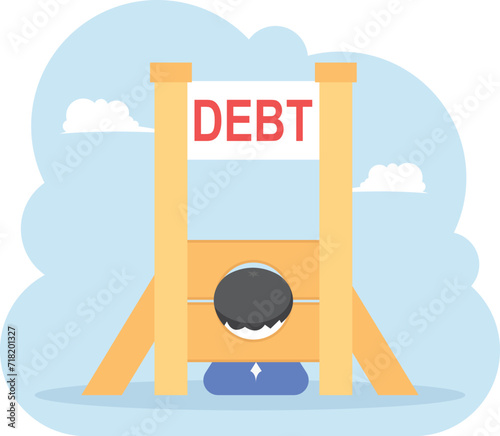 Businessman in debt guillotine, illustration vector cartoon


