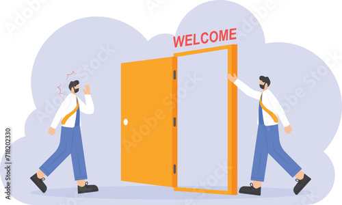 Bad businessman holding a frame of love, vector illustration cartoon
