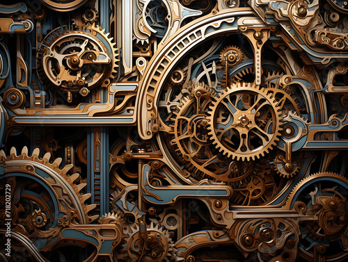 gold and blue steampunk mechanism