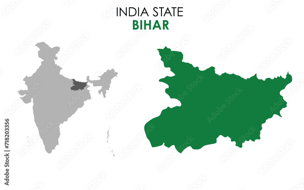 Bihar map of Indian state. Bihar map vector illustration. Bihar vector map on white background.