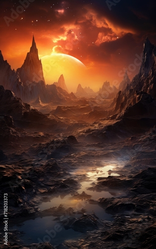 Cosmic Sunset - Planetary Landscape Art