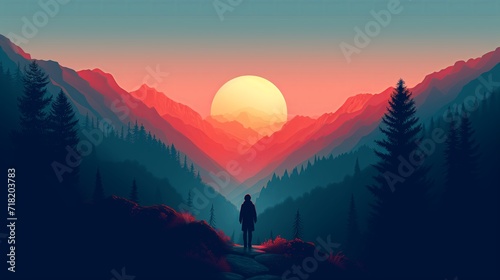 Dawn of the Alpine Quest - Digital Art - Travel Poster Style