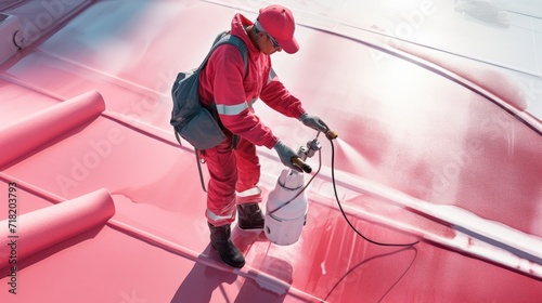 Roof color spray, painting, coating and leakage prevention service , roof surface coating, modern paint technology photo