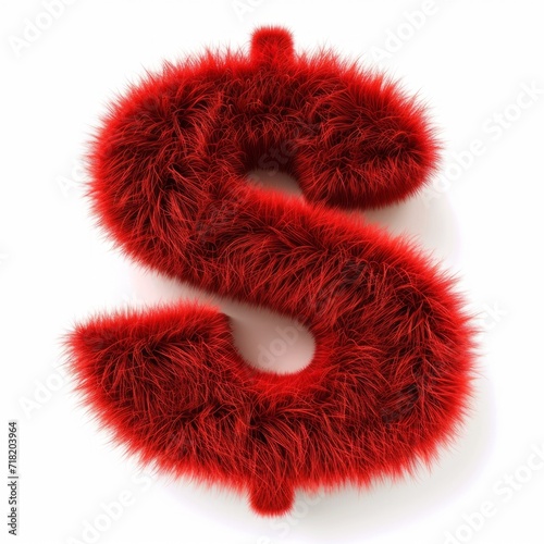 Red Fur Dollar Sign on White Background. Photorealistic Buck Sign on white backdrop. Square Illustration. Ai Generated Finance and Currency 3D Symbol.