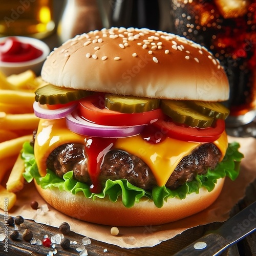 hamburger on a plate, Generative AI