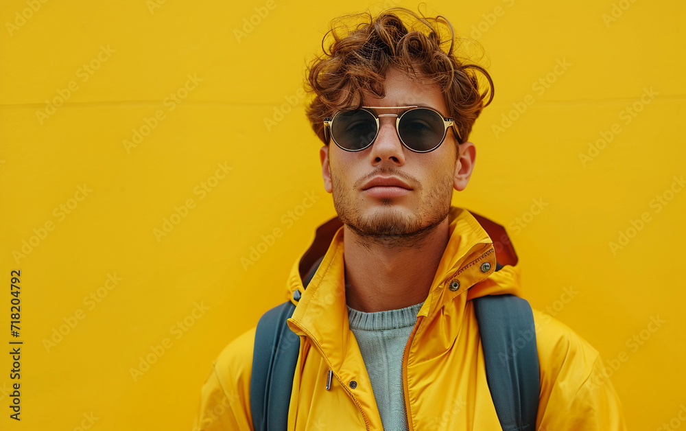 Fototapeta premium Modern Young Man on Yellow Background