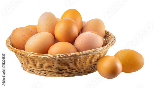 Eggs in a basket isolated on a transparent background.