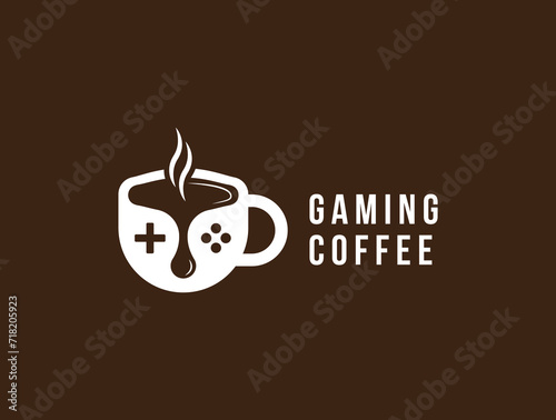 Gaming coffee logo. coffee with game. game with coffee concept. gaming café logo. gaming restaurant logo