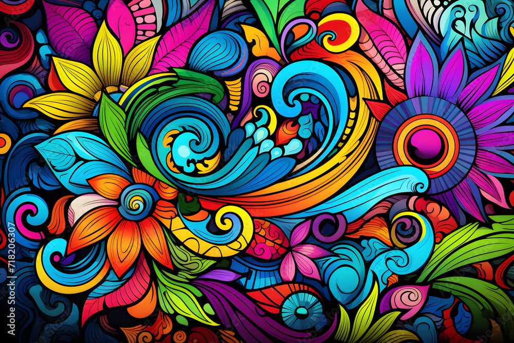 doodle art full colored vivid colors pattern