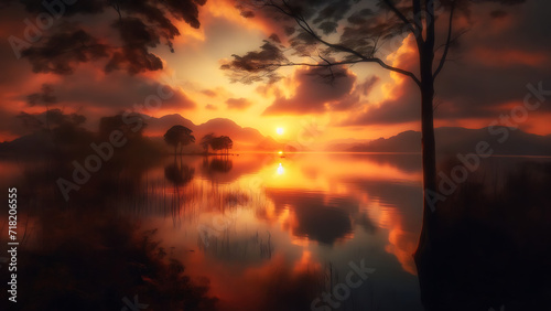 Serene Sunset over a Calm Lake