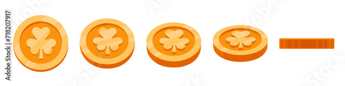 Gold clover coin. Saint Patrick coin. Shamrock penny.