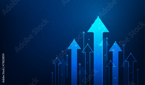business arrow up growth success technology on dark blue background. financial data graph strategy.market chart profit money. investment increase. vector illustration hi-tech.