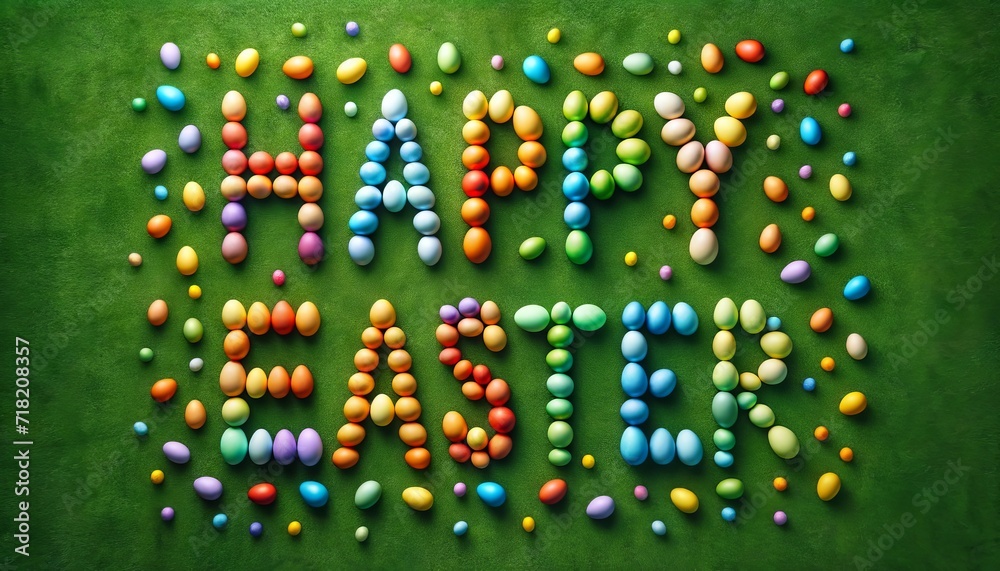 Happy Easter from colourful Easter eggs on green background Happy Easter from colourful Easter eggs on green background
