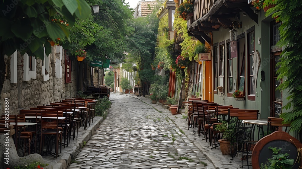 narrow street in the old town, charming cobblestone street lined with quaint cafes, inviting exploration and leisurely strolls narrow street in the old town, charming cobblestone street lined with quaint cafes, inviting exploration and leisurely strolls
